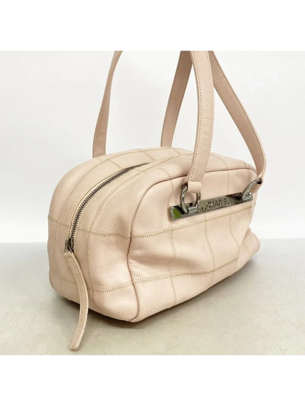 Chanel Handbag Choco Bar Caviar Leather Baby Pink Silver